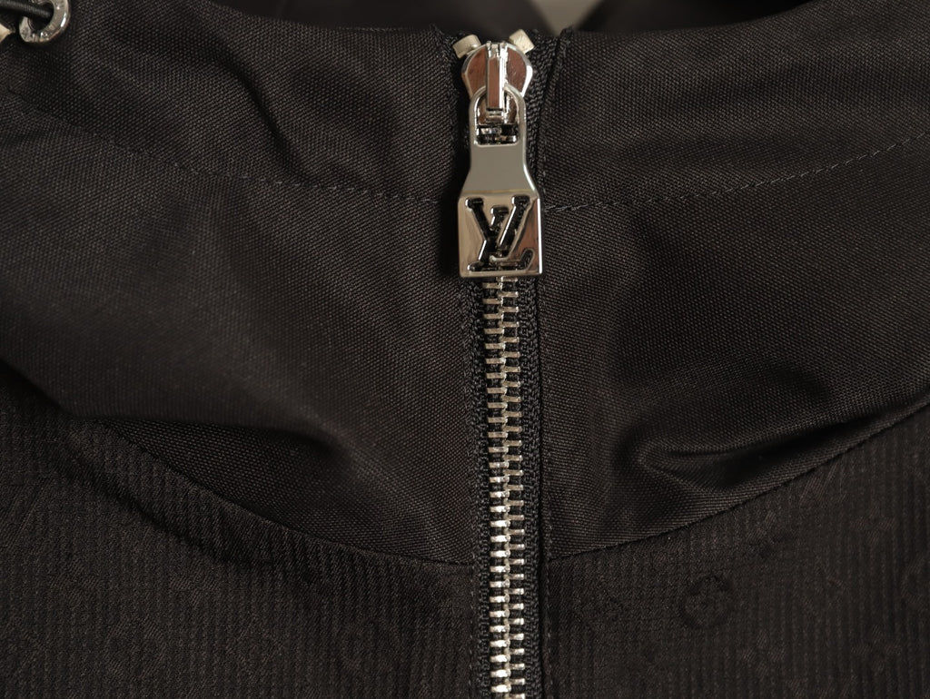 Louis Vuitton Tonal Monogram Panel Black Hooded Shell Jacket