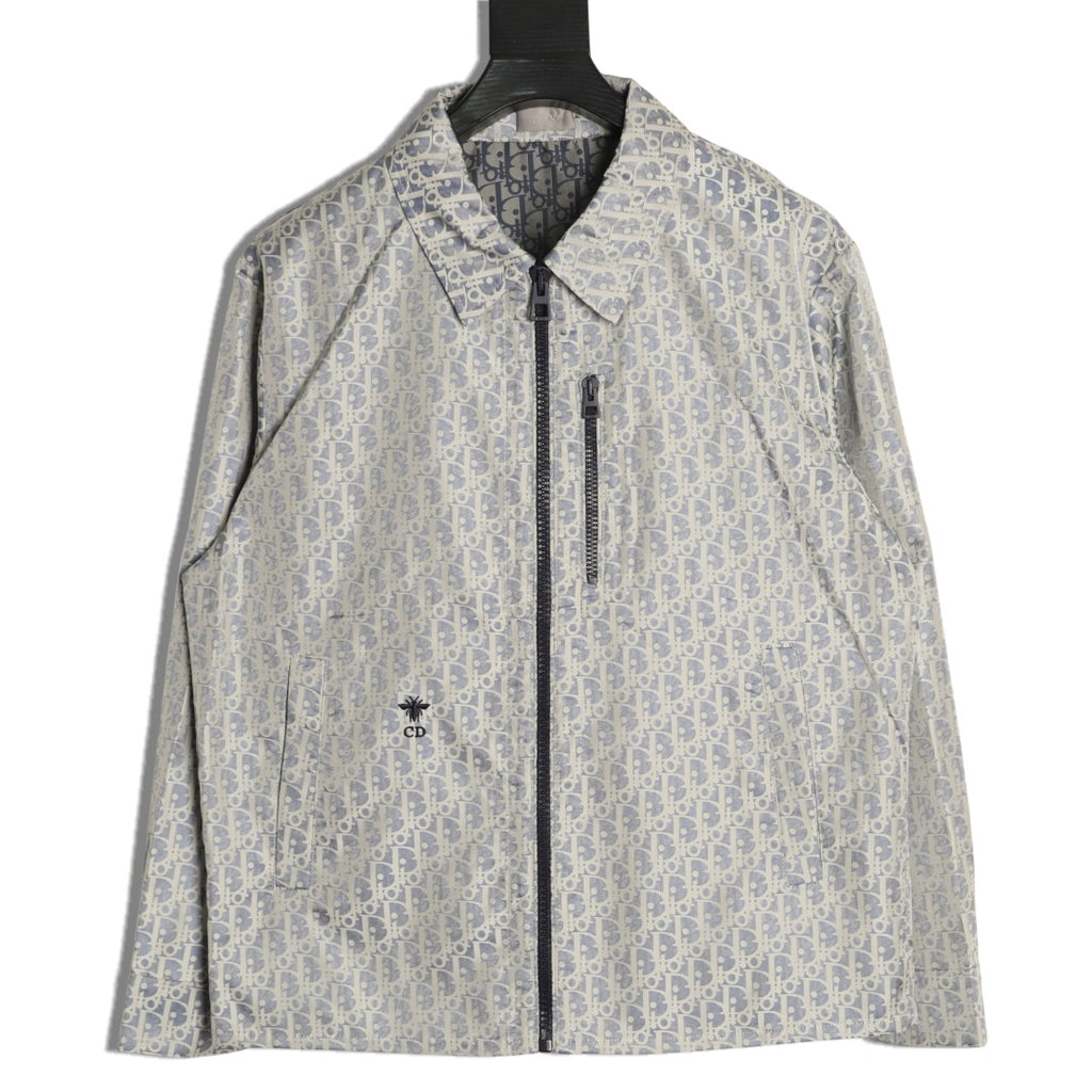 Dior Oblique CD Bee Embroidered Gray Zip-Collar Jacket