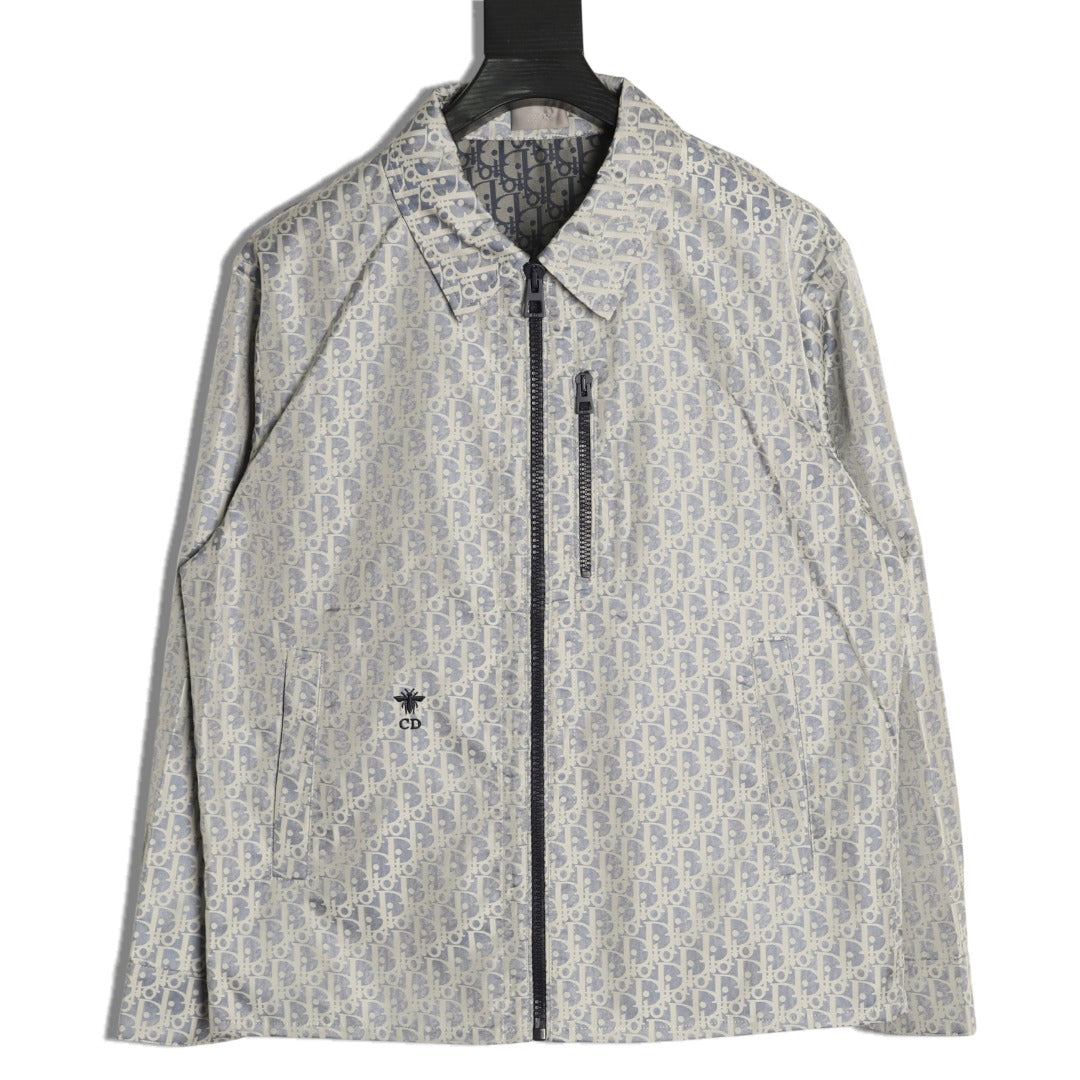 Dior Oblique CD Bee Embroidered Gray Zip-Collar Jacket