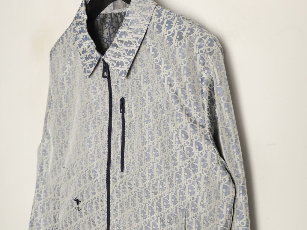 Dior Oblique CD Bee Embroidered Gray Zip-Collar Jacket