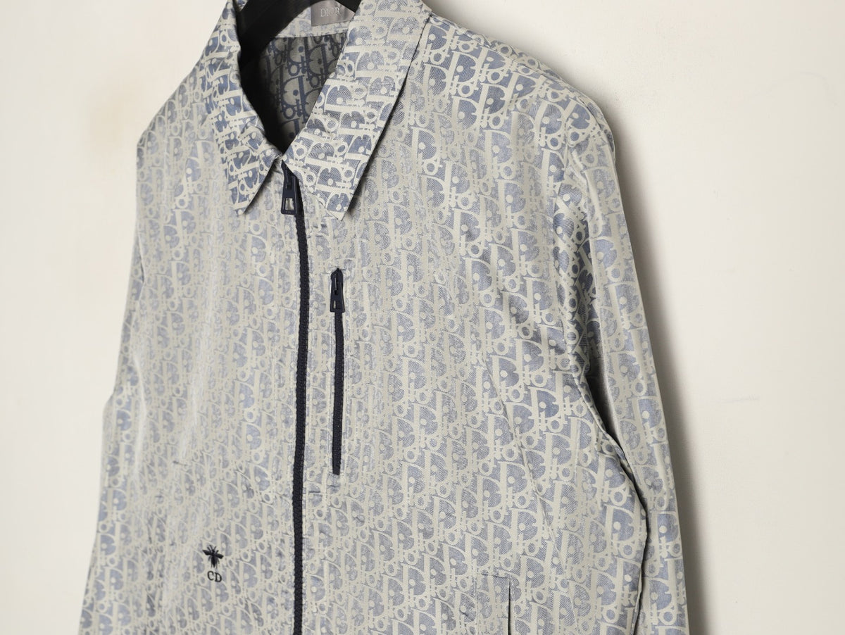 Dior Oblique CD Bee Embroidered Gray Zip-Collar Jacket