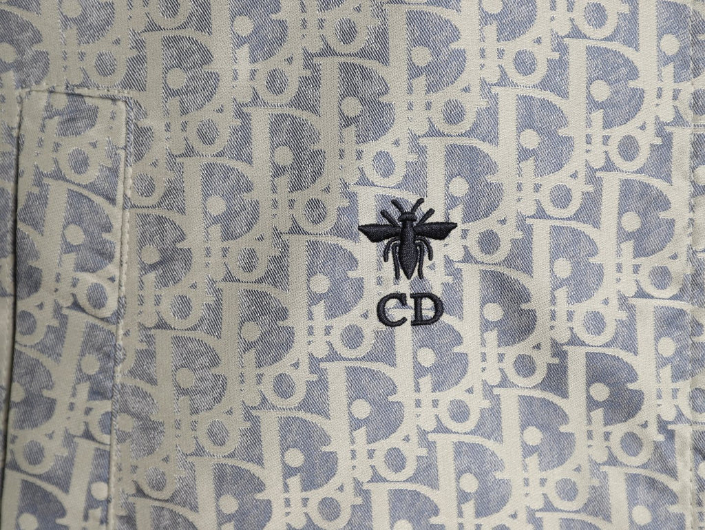 Dior Oblique CD Bee Embroidered Gray Zip-Collar Jacket