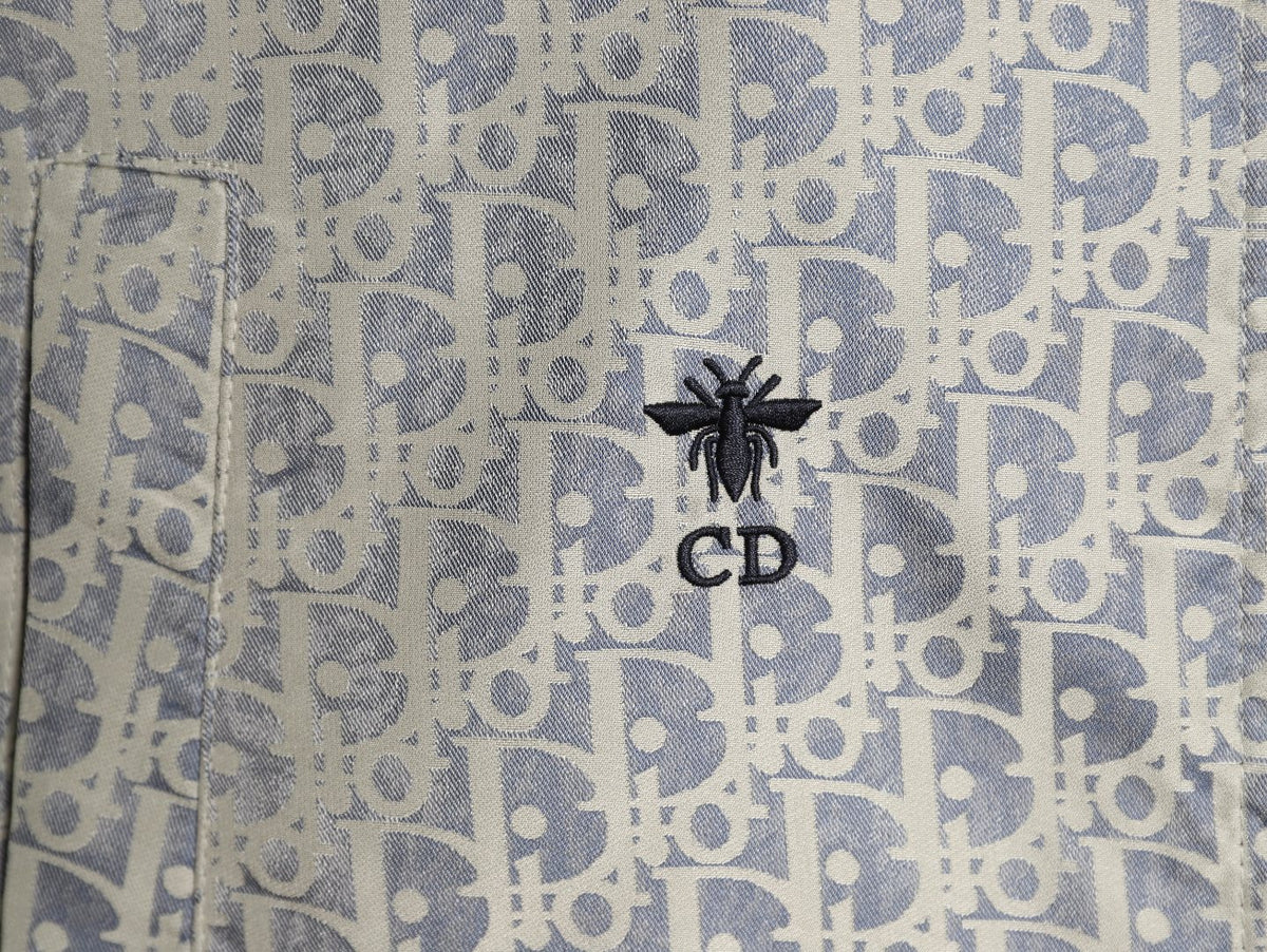 Dior Oblique CD Bee Embroidered Gray Zip-Collar Jacket