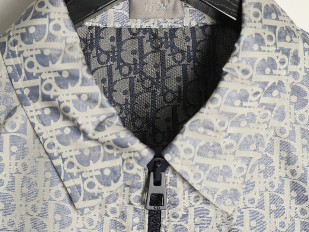 Dior Oblique CD Bee Embroidered Gray Zip-Collar Jacket