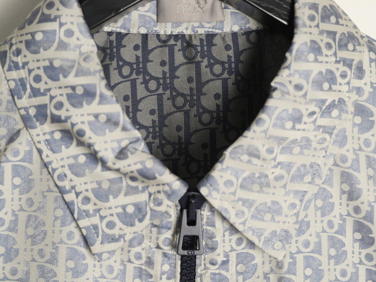 Dior Oblique CD Bee Embroidered Gray Zip-Collar Jacket