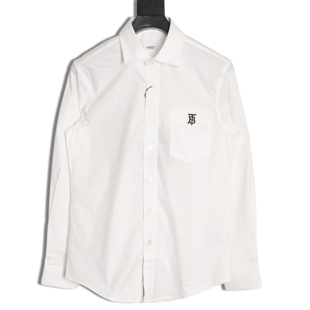 Burberry TB Embroidered Tape-Trim White Long-Sleeve Shirt