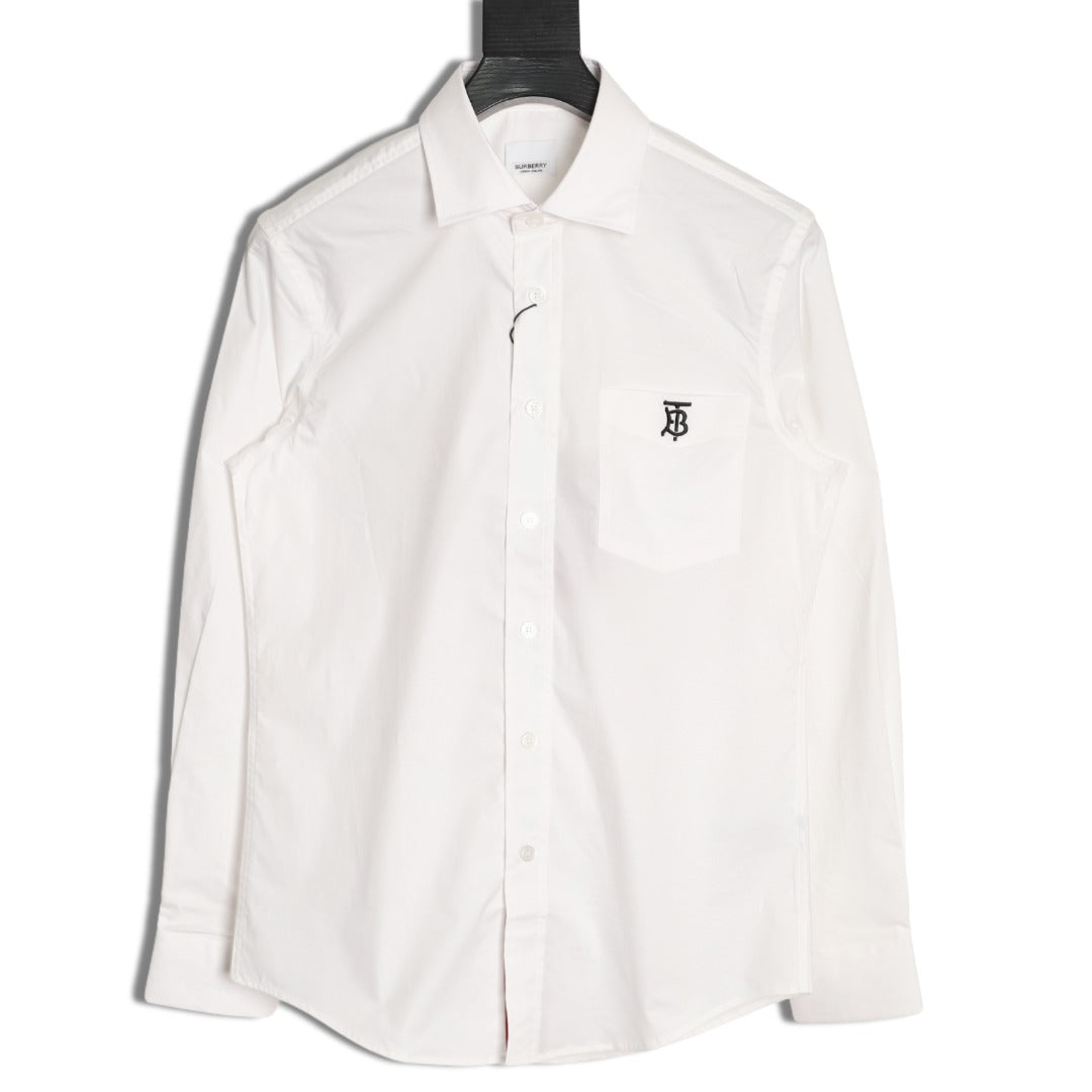 Burberry TB Embroidered Tape-Trim White Long-Sleeve Shirt