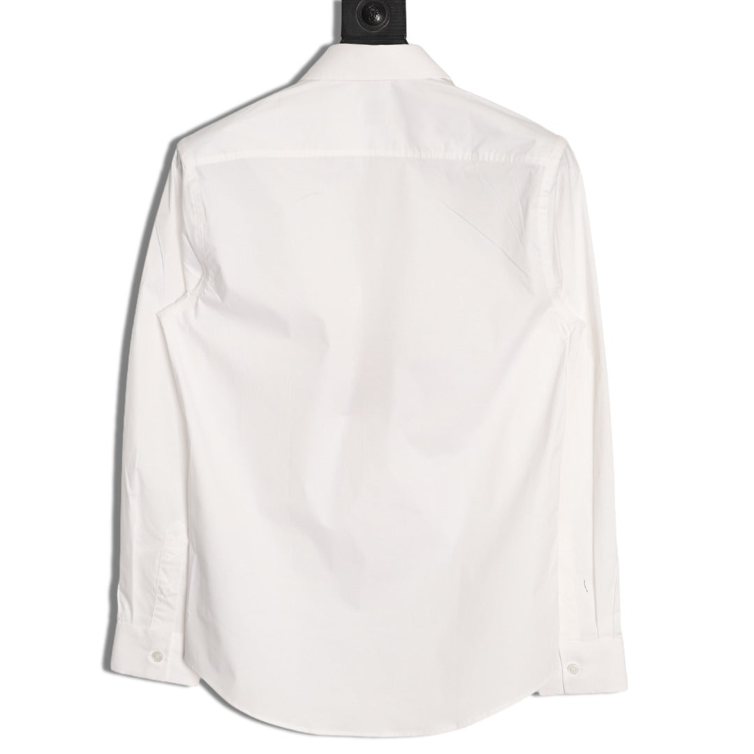 Burberry TB Embroidered Tape-Trim White Long-Sleeve Shirt