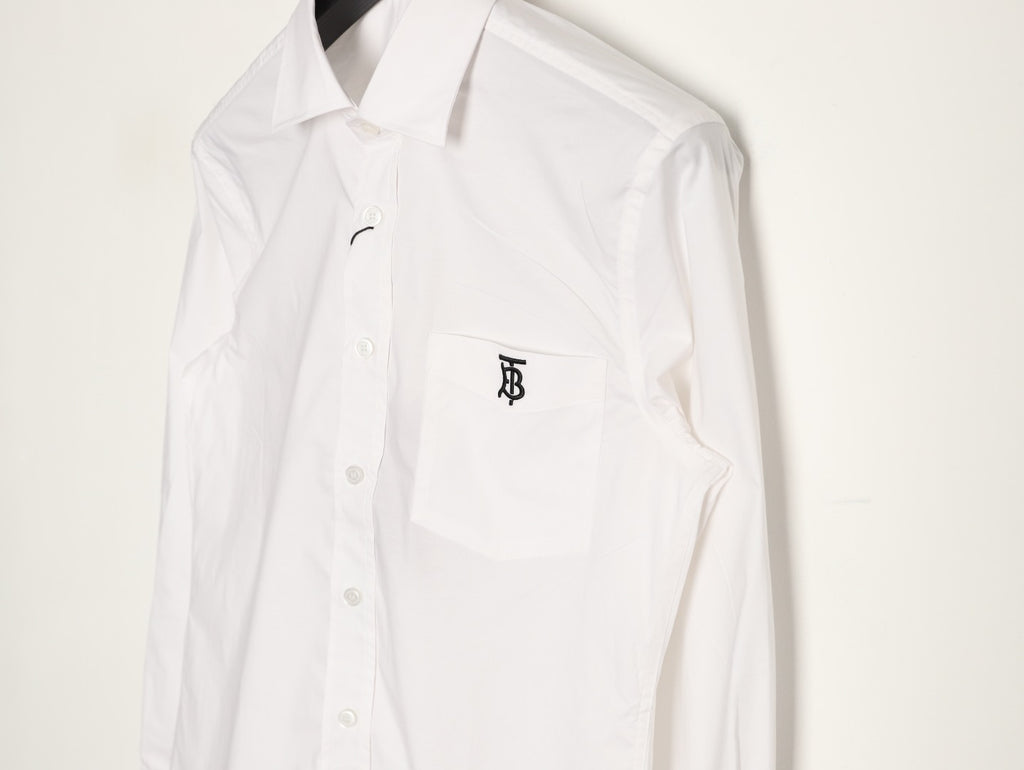 Burberry TB Embroidered Tape-Trim White Long-Sleeve Shirt