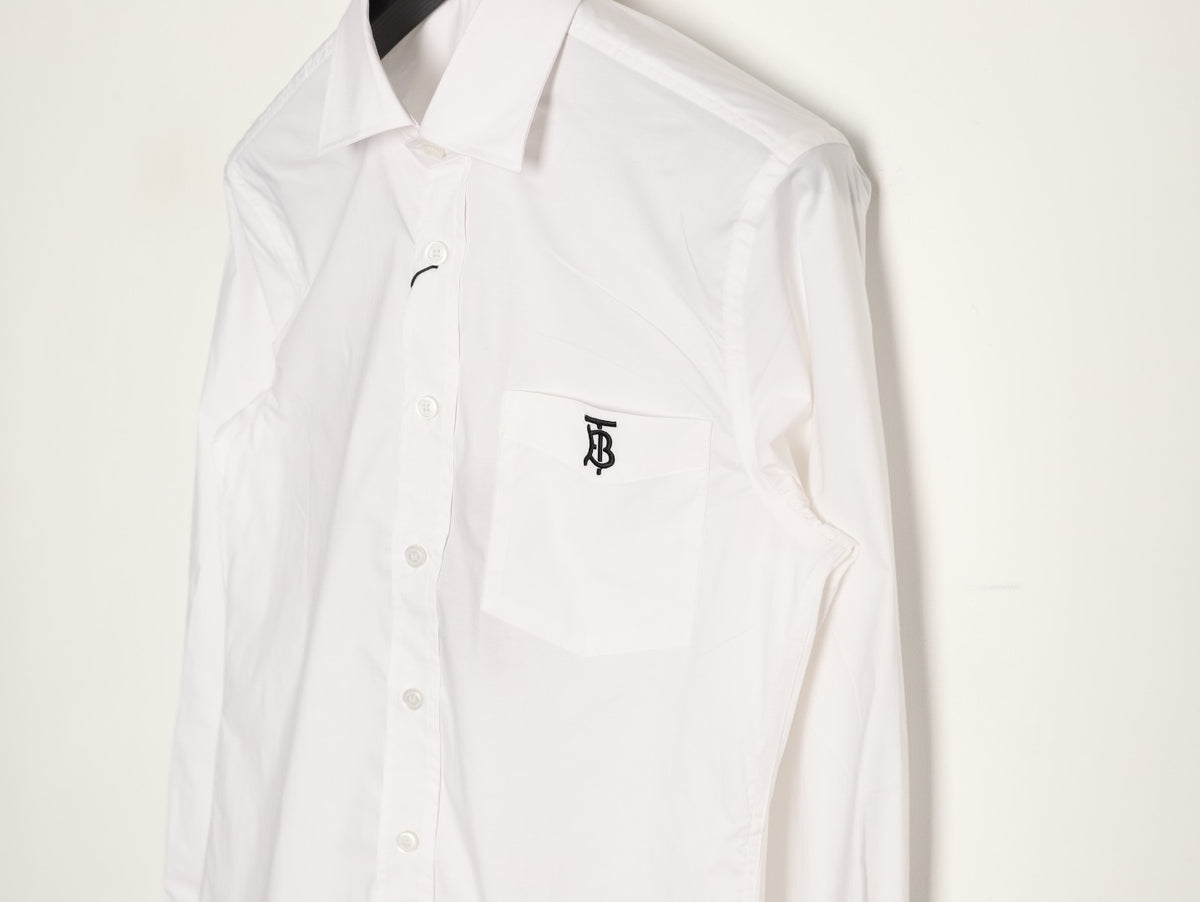 Burberry TB Embroidered Tape-Trim White Long-Sleeve Shirt