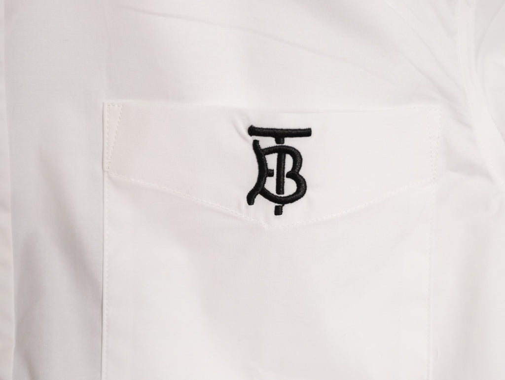 Burberry TB Embroidered Tape-Trim White Long-Sleeve Shirt