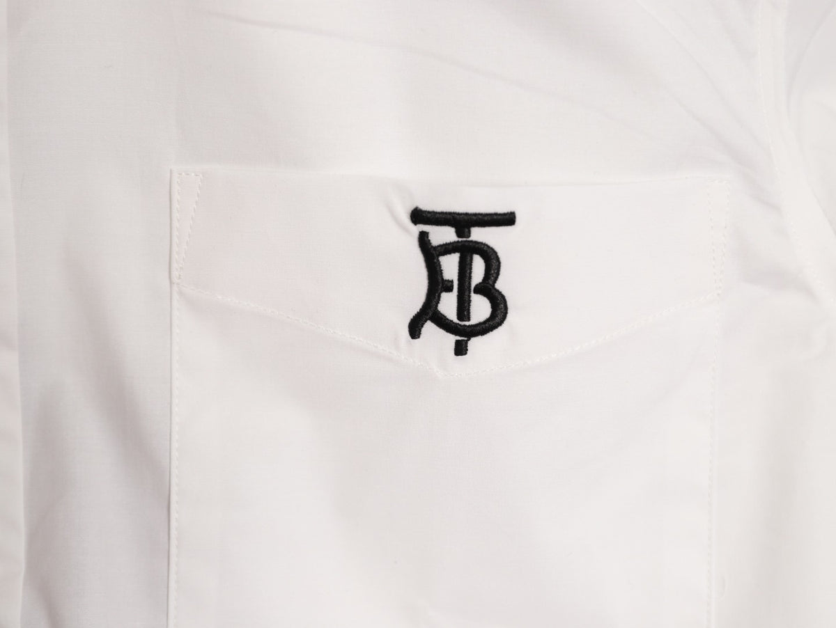 Burberry TB Embroidered Tape-Trim White Long-Sleeve Shirt
