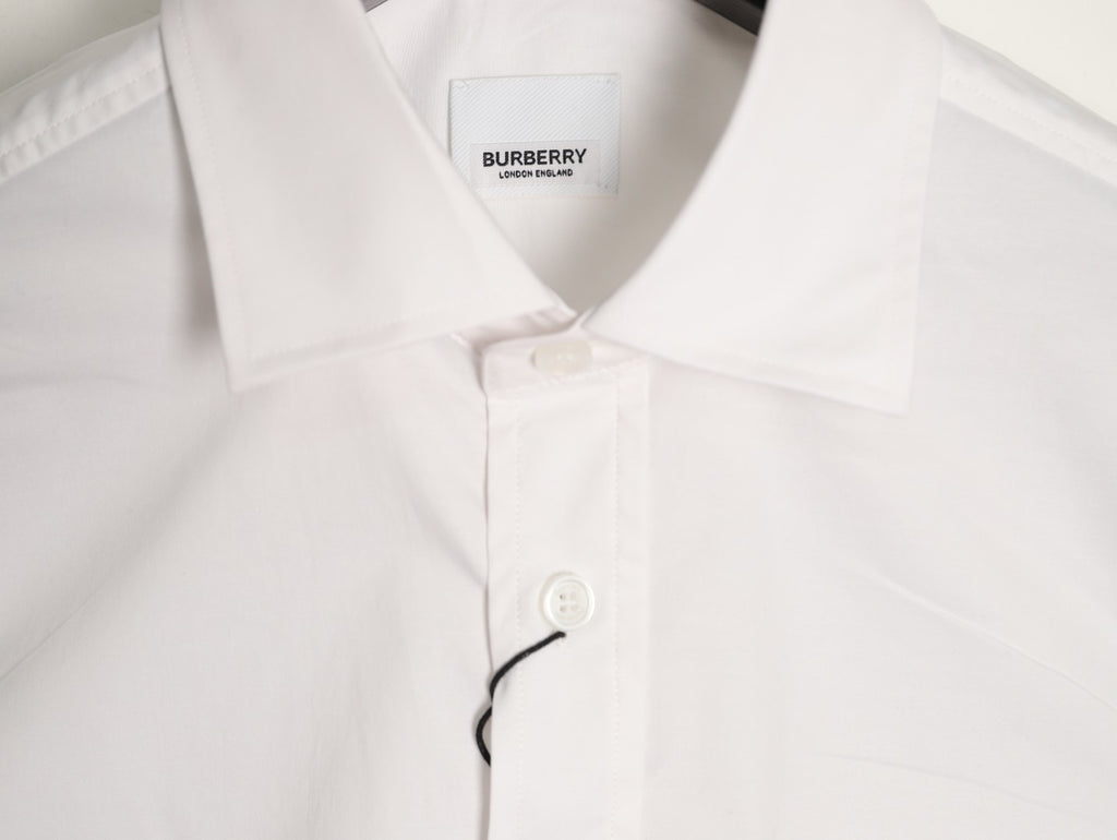 Burberry TB Embroidered Tape-Trim White Long-Sleeve Shirt