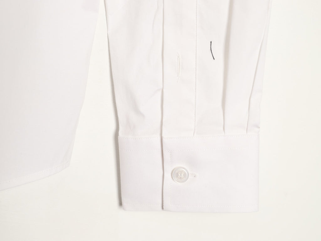 Burberry TB Embroidered Tape-Trim White Long-Sleeve Shirt