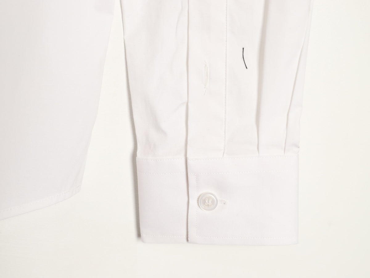 Burberry TB Embroidered Tape-Trim White Long-Sleeve Shirt