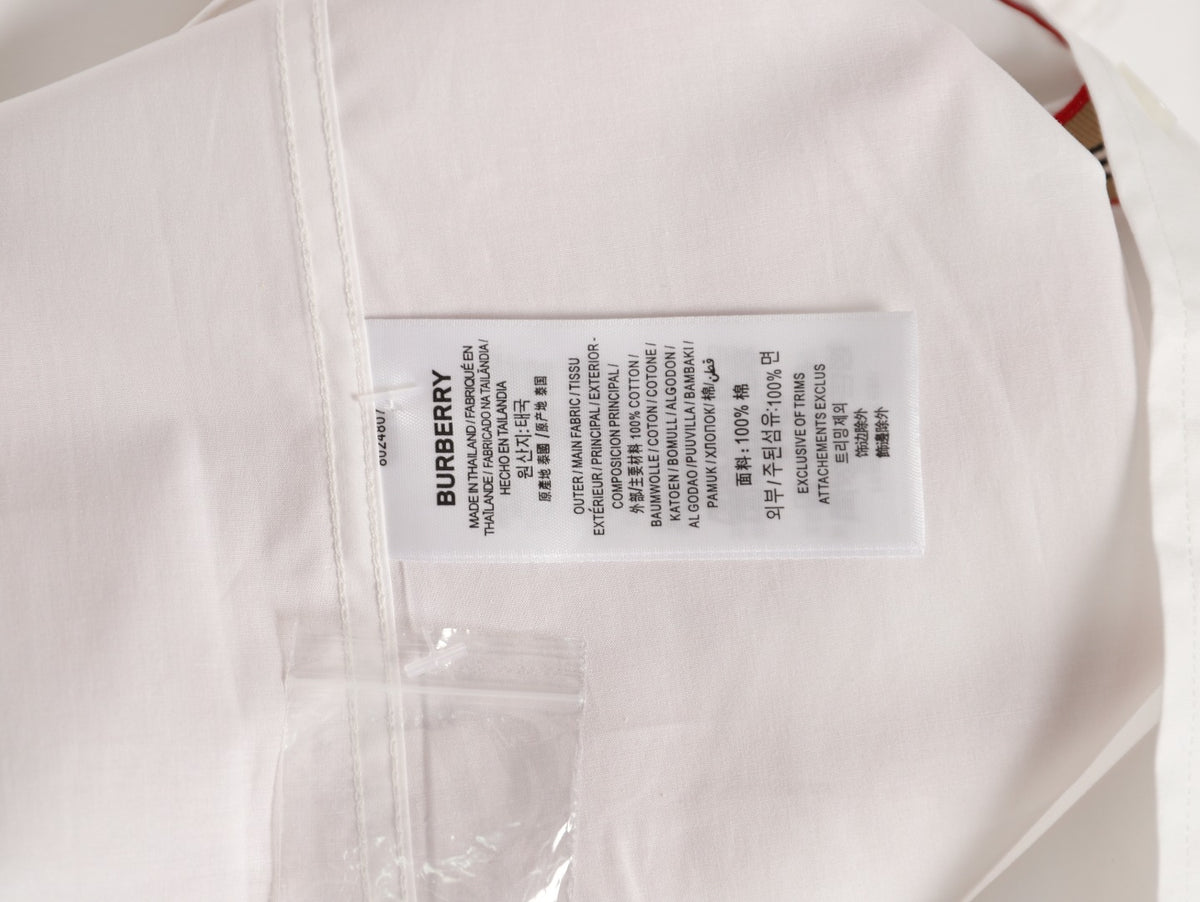 Burberry TB Embroidered Tape-Trim White Long-Sleeve Shirt
