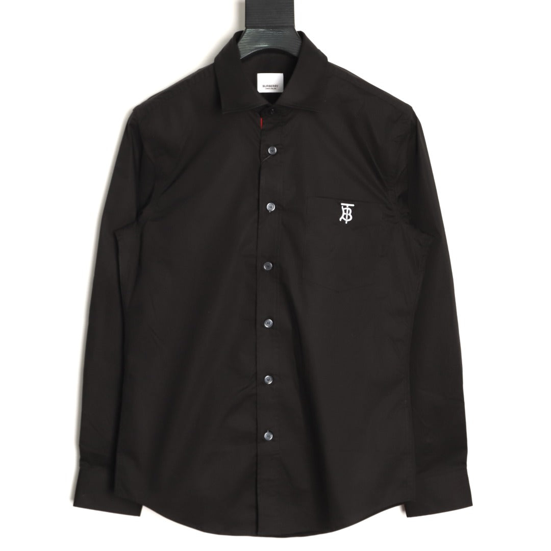 Burberry TB Embroidered Tape-Trim Black Long-Sleeve Shirt