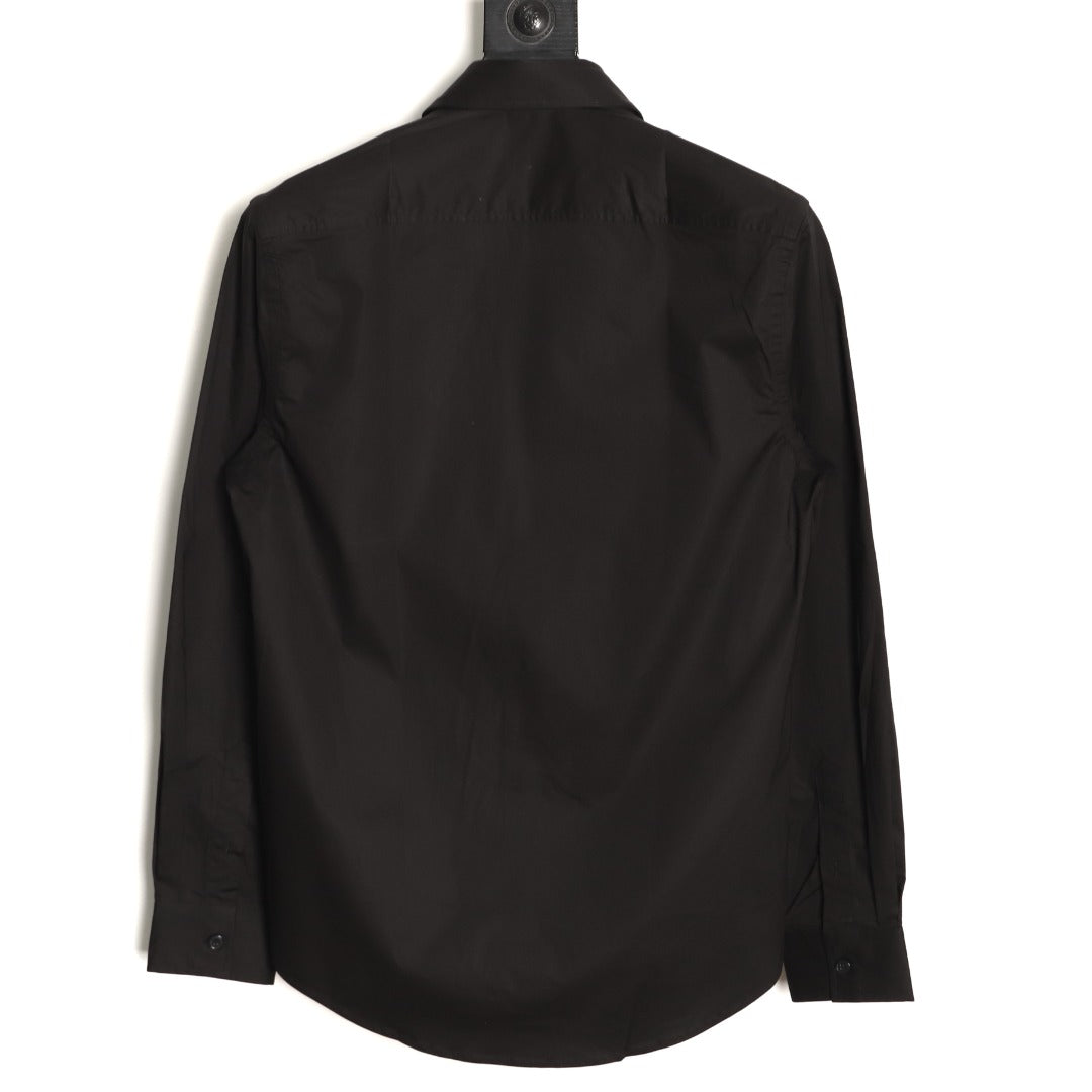 Burberry TB Embroidered Tape-Trim Black Long-Sleeve Shirt