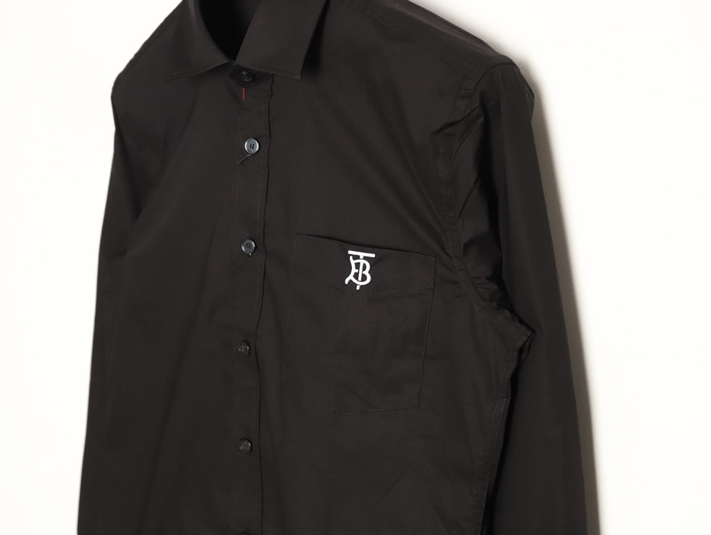 Burberry TB Embroidered Tape-Trim Black Long-Sleeve Shirt