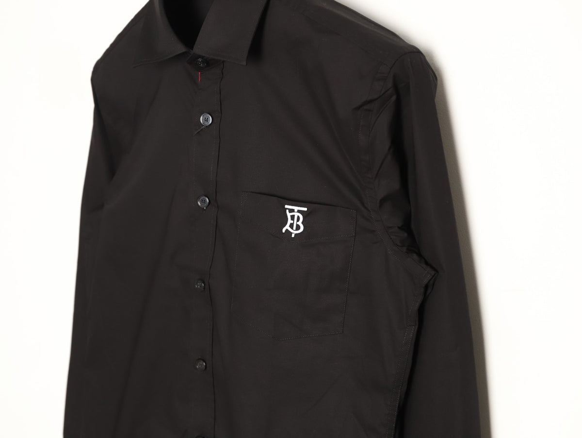Burberry TB Embroidered Tape-Trim Black Long-Sleeve Shirt