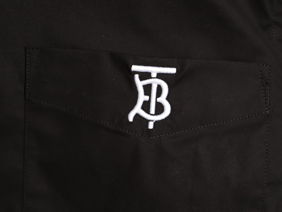 Burberry TB Embroidered Tape-Trim Black Long-Sleeve Shirt