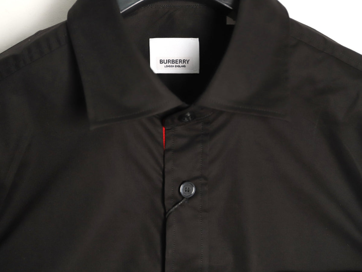 Burberry TB Embroidered Tape-Trim Black Long-Sleeve Shirt