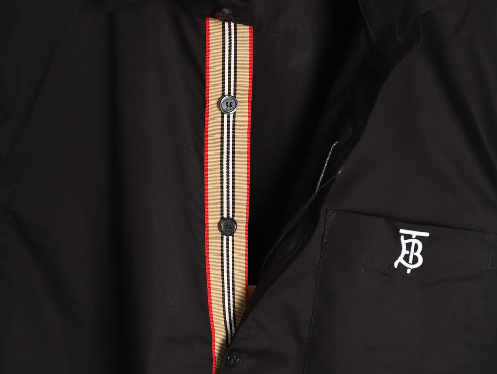 Burberry TB Embroidered Tape-Trim Black Long-Sleeve Shirt