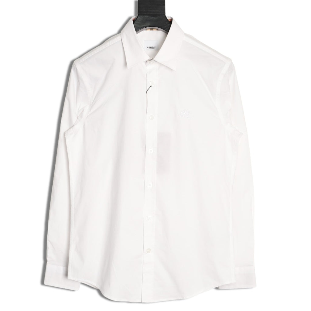 Burberry Equestrian Knight Embroidered White Long-Sleeve Shirt