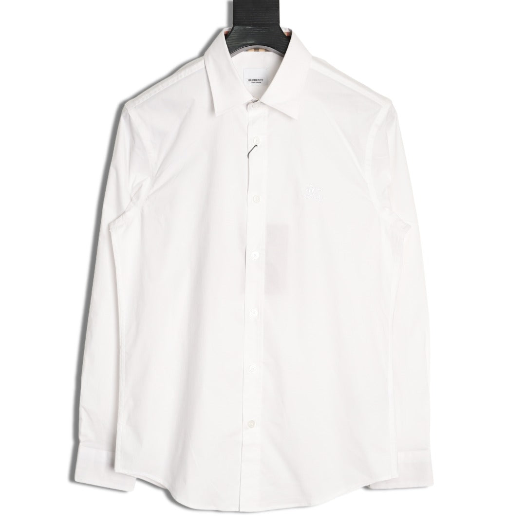 Burberry Equestrian Knight Embroidered White Long-Sleeve Shirt