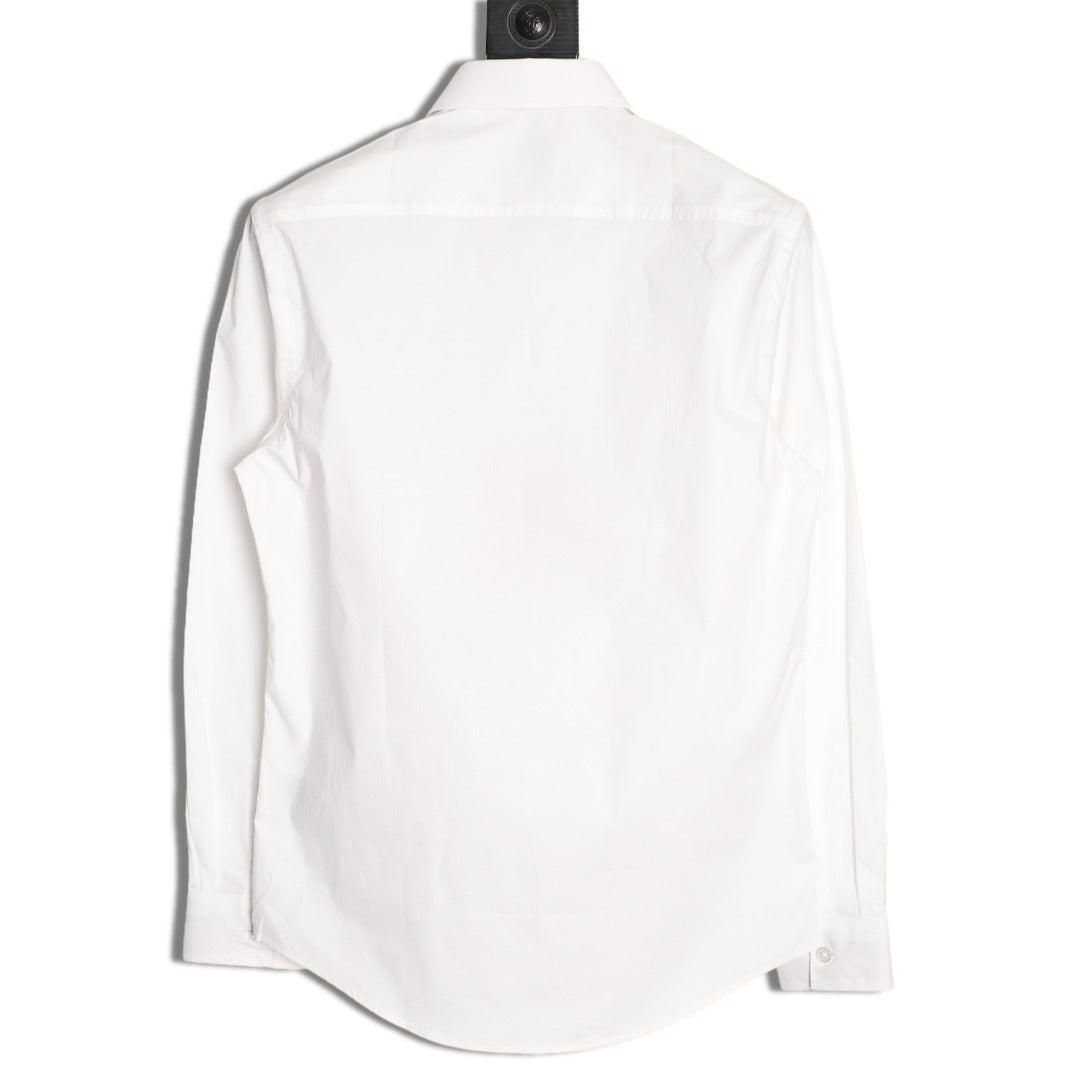 Burberry Equestrian Knight Embroidered White Long-Sleeve Shirt