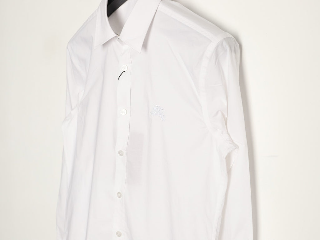 Burberry Equestrian Knight Embroidered White Long-Sleeve Shirt