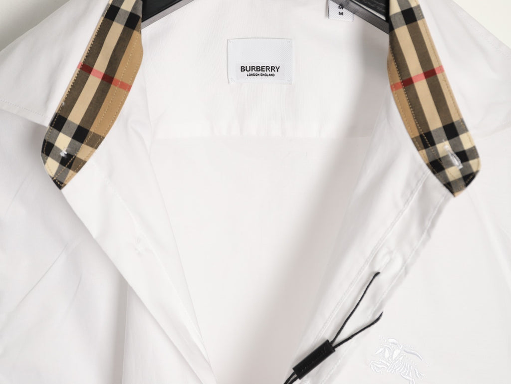 Burberry Equestrian Knight Embroidered White Long-Sleeve Shirt