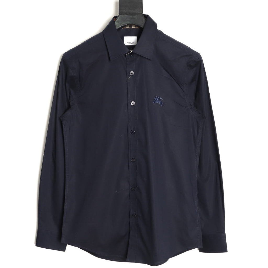 Burberry Equestrian Knight Embroidered Navy Long-Sleeve Shirt
