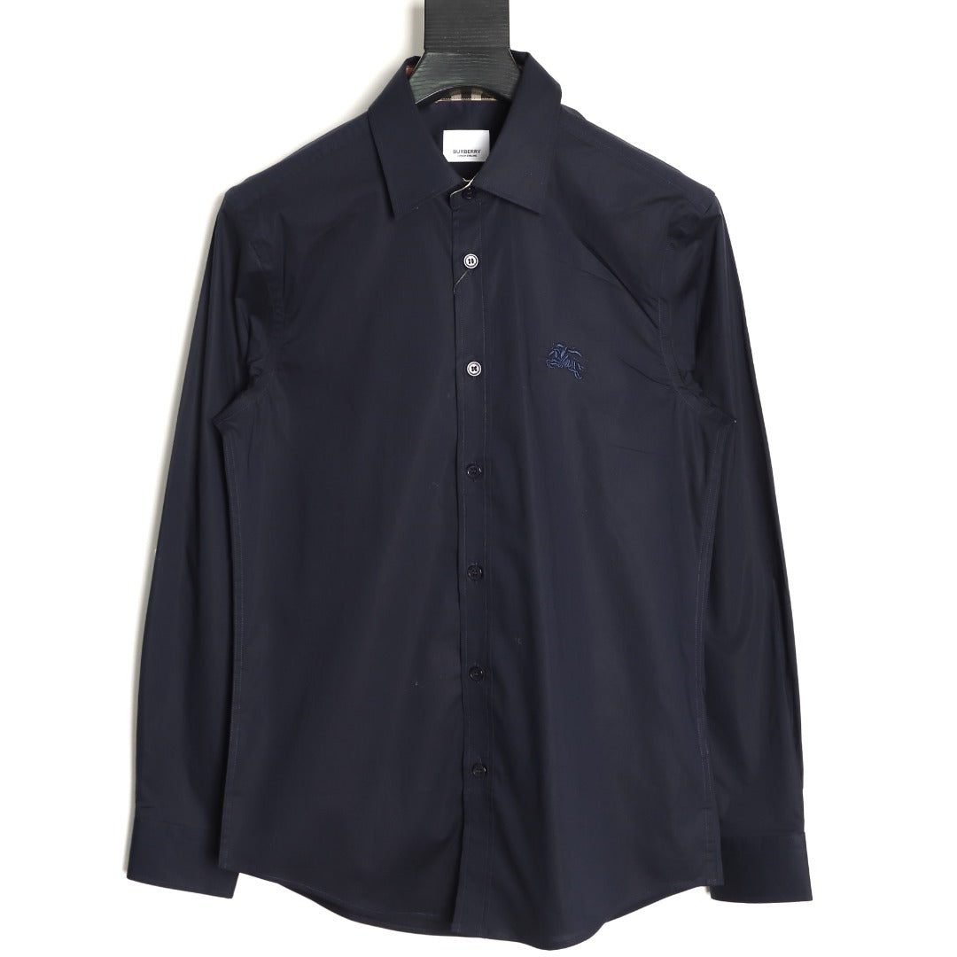 Burberry Equestrian Knight Embroidered Navy Long-Sleeve Shirt