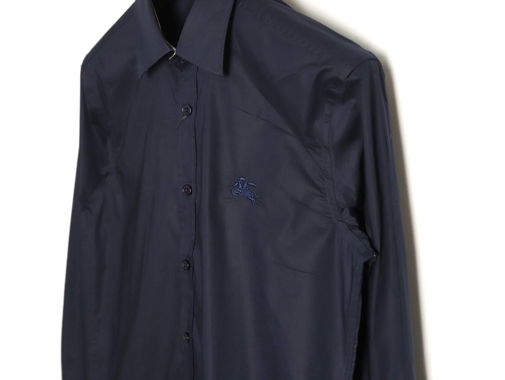 Burberry Equestrian Knight Embroidered Navy Long-Sleeve Shirt