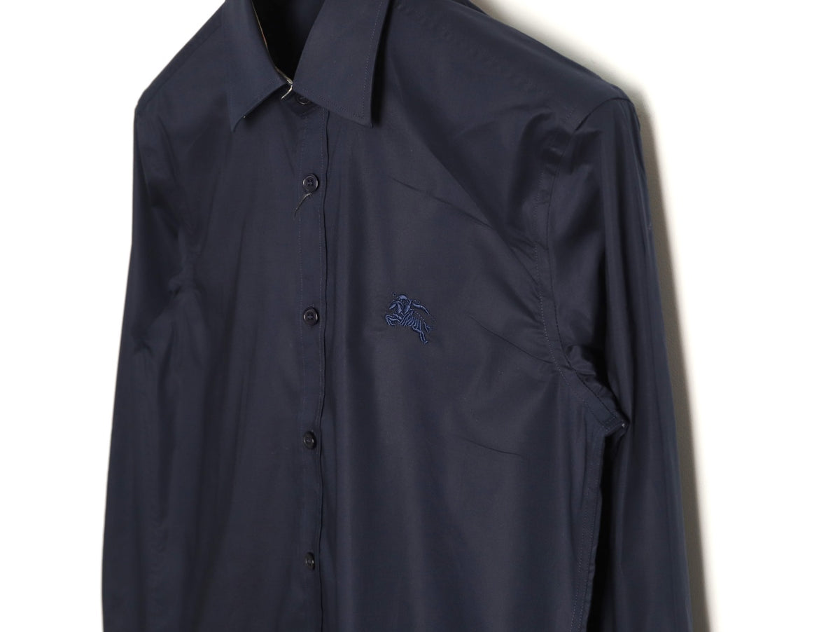 Burberry Equestrian Knight Embroidered Navy Long-Sleeve Shirt
