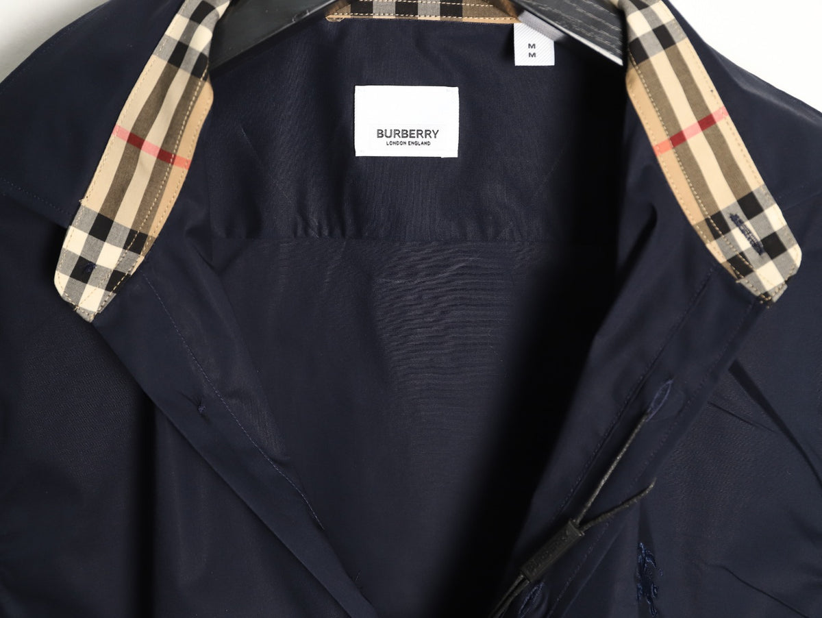 Burberry Equestrian Knight Embroidered Navy Long-Sleeve Shirt