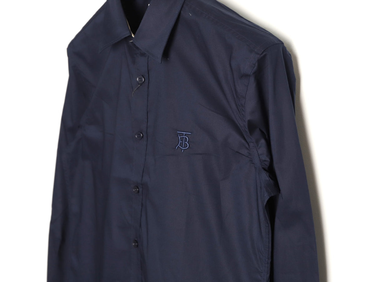Burberry TB Monogram Embroidered Navy Long-Sleeve Shirt