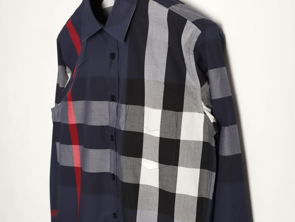 Burberry Classic Large Check Navy Cotton Long-Sleeve Shirt