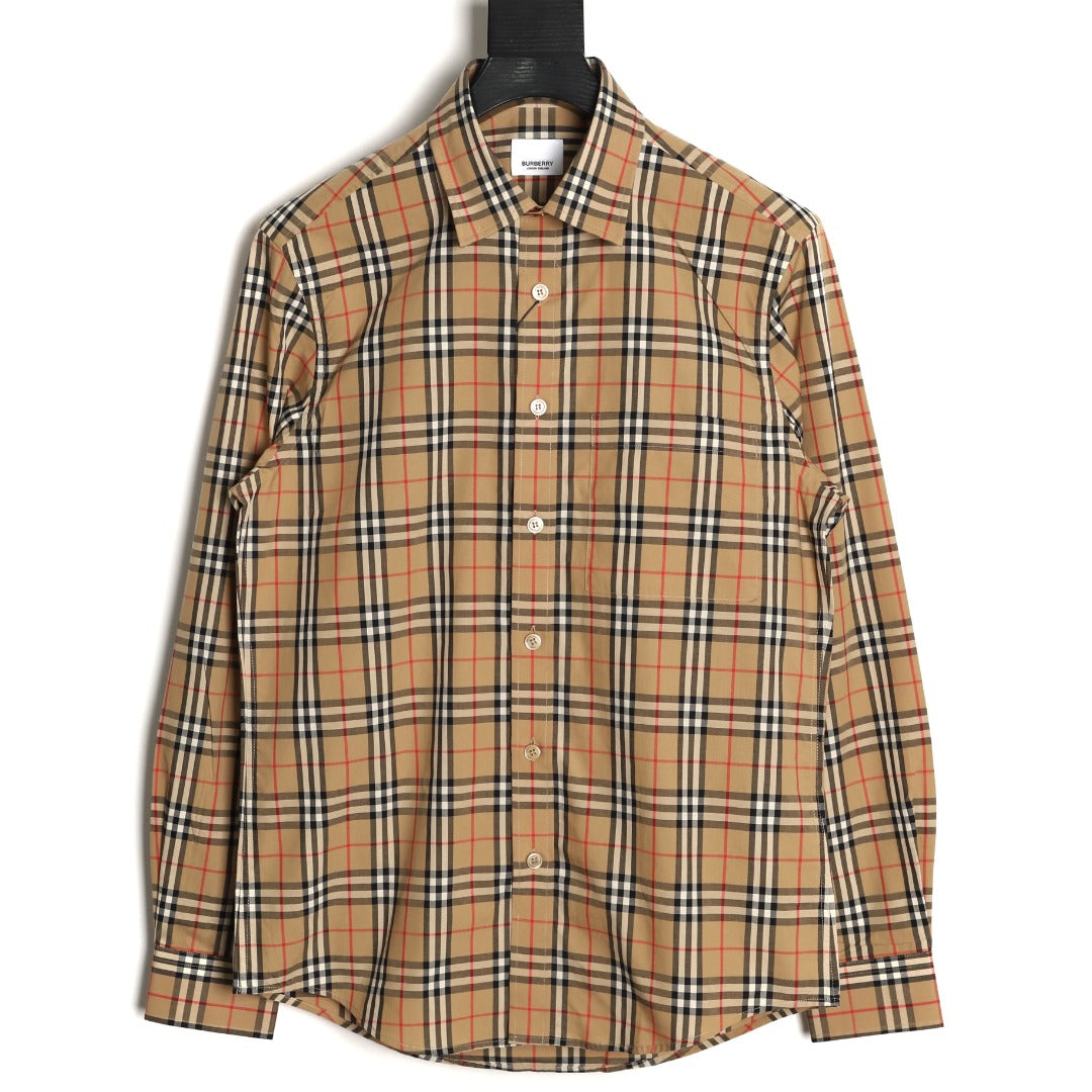 Burberry Small Check Cotton Pocket Long-Sleeve Shirt