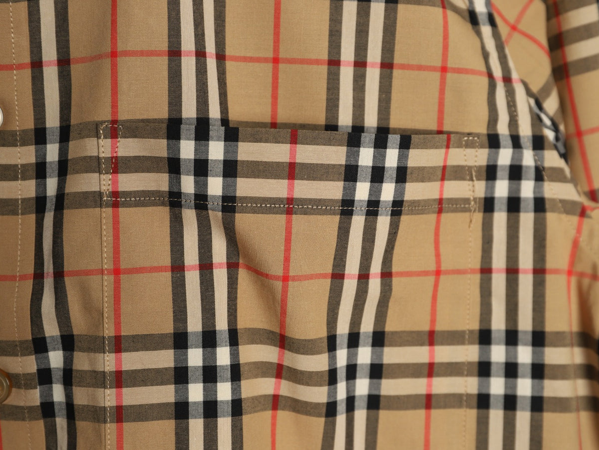 Burberry Small Check Cotton Pocket Long-Sleeve Shirt