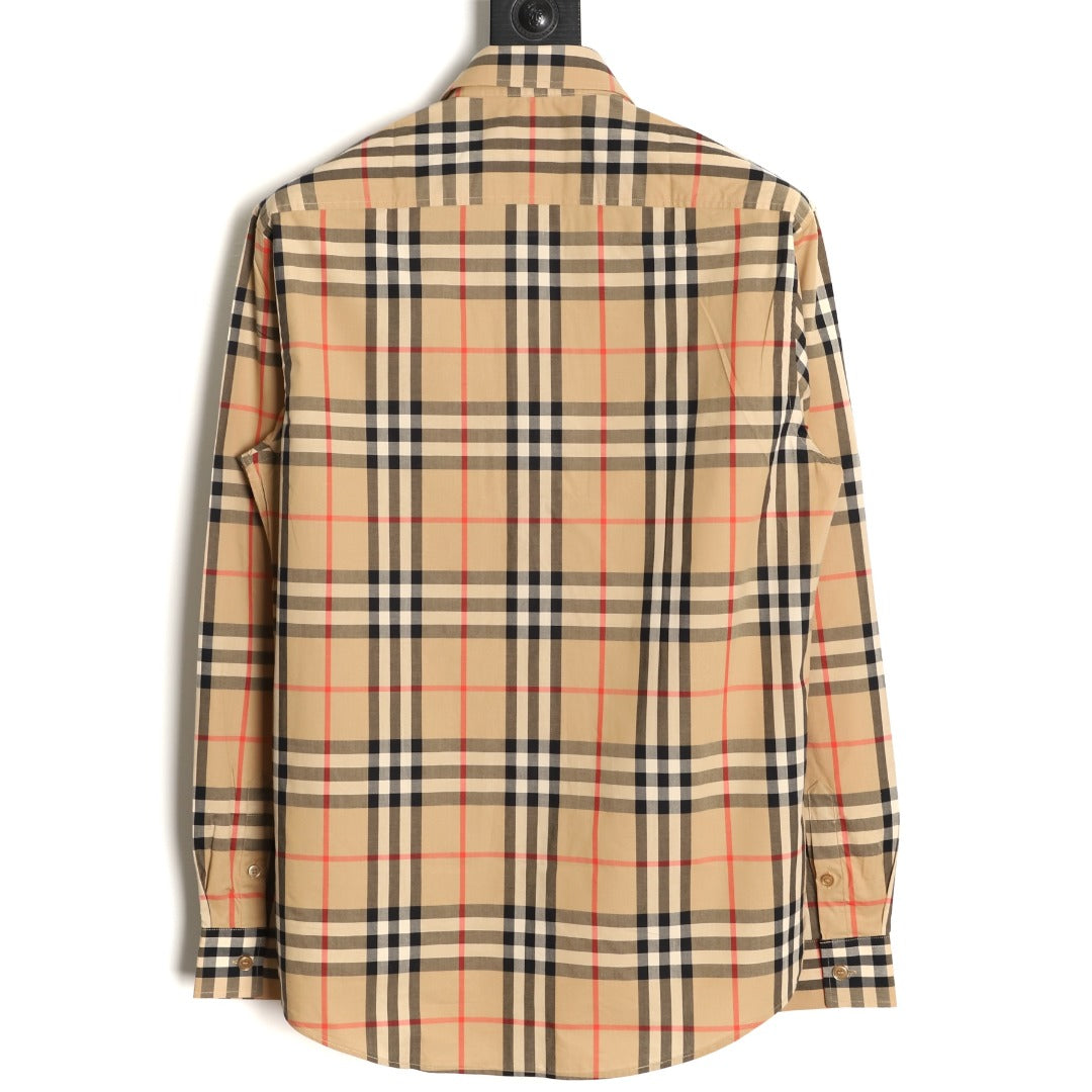 Burberry Label Patch Check Cotton Long-Sleeve Shirt