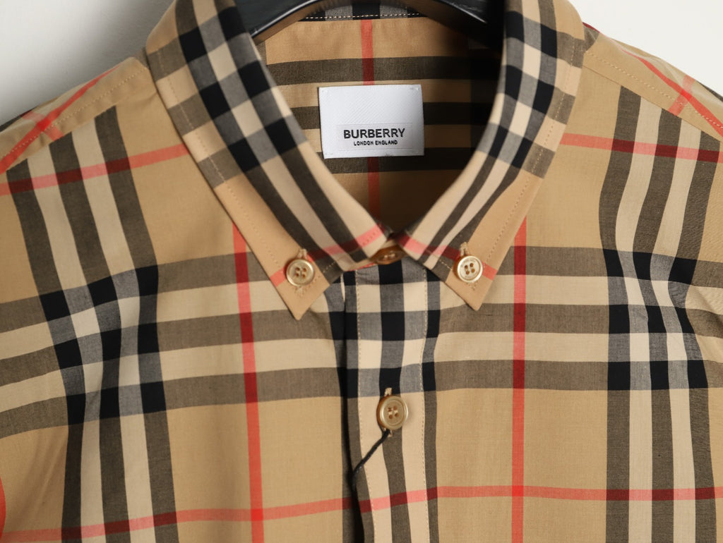 Burberry Label Patch Check Cotton Long-Sleeve Shirt