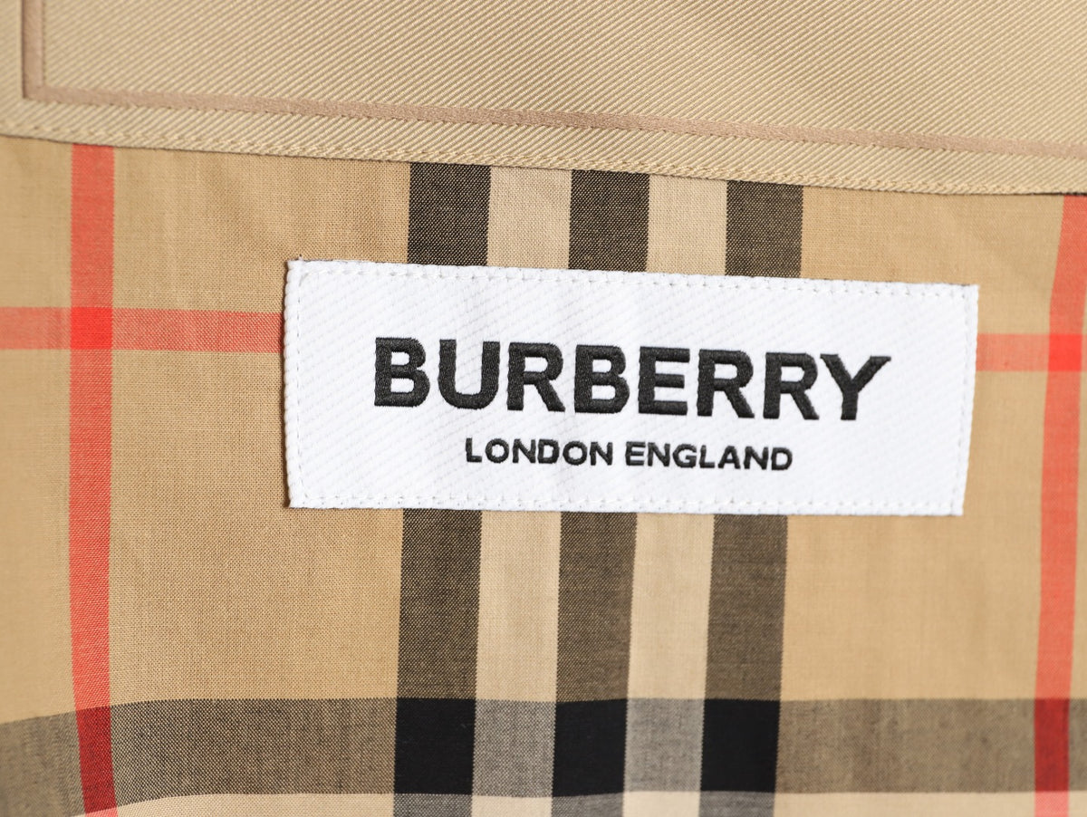 Burberry Label Patch Check Cotton Long-Sleeve Shirt