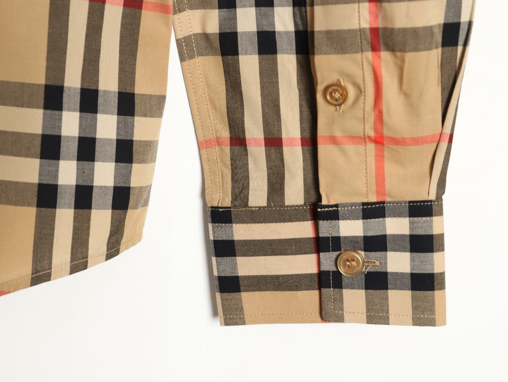 Burberry Label Patch Check Cotton Long-Sleeve Shirt