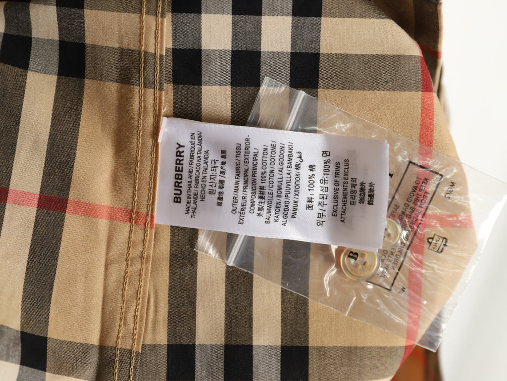 Burberry Label Patch Check Cotton Long-Sleeve Shirt