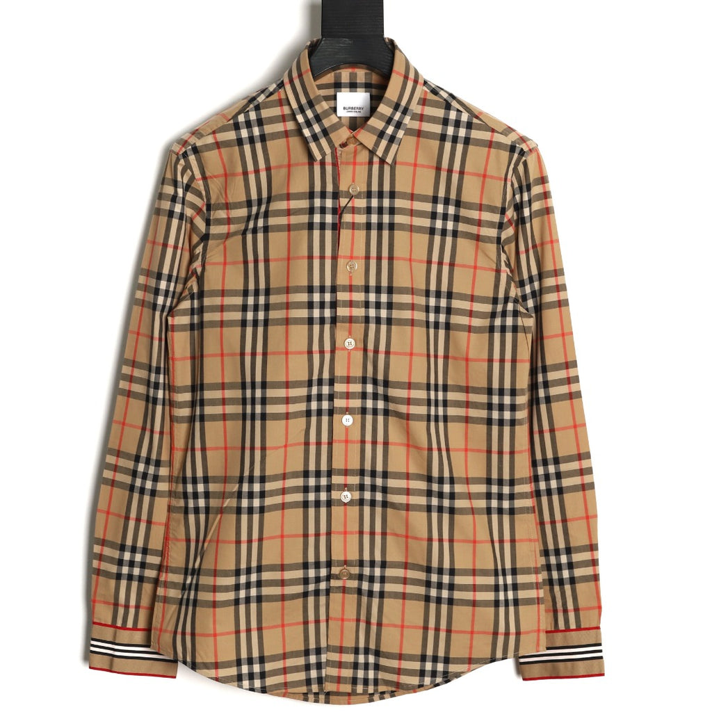 Burberry Check Cotton Shirt with Placket and Cuff Trim
