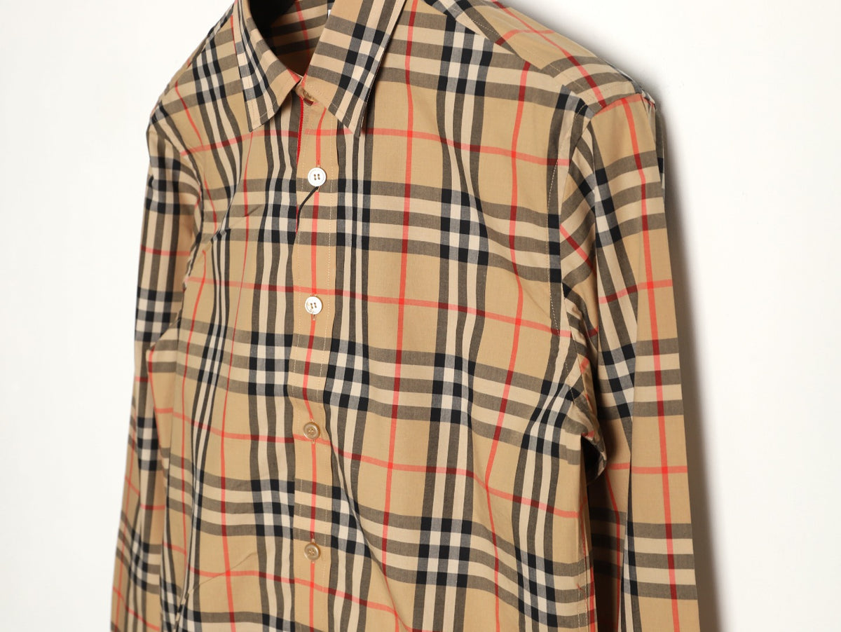 Burberry Check Cotton Shirt with Placket and Cuff Trim