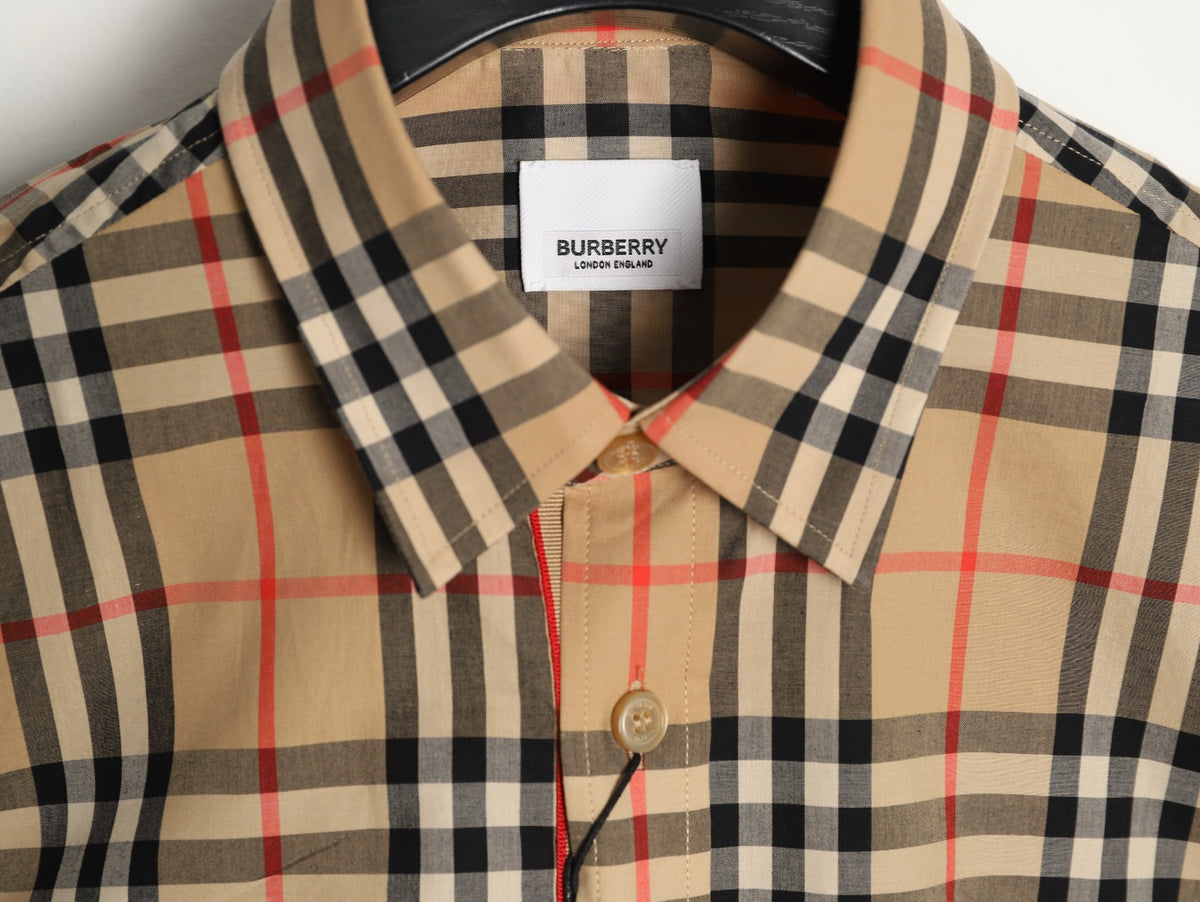 Burberry Check Cotton Shirt with Placket and Cuff Trim