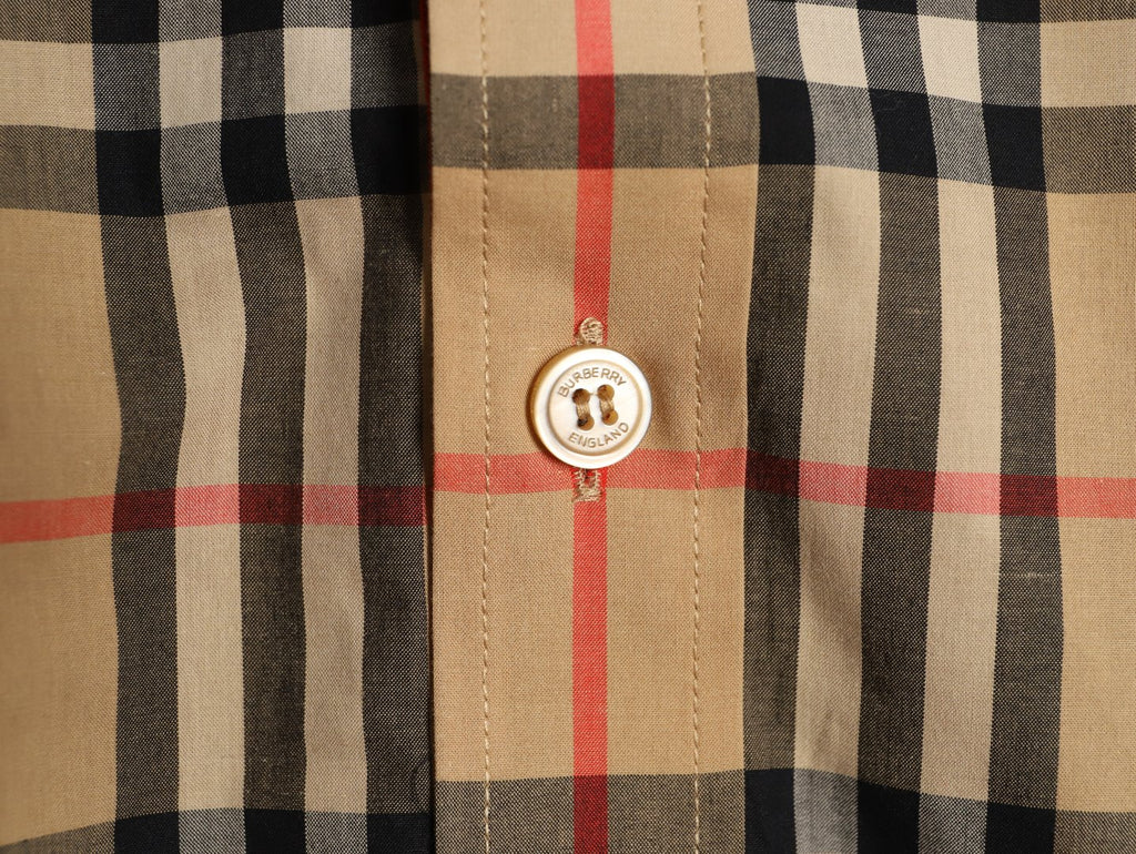 Burberry Check Cotton Shirt with Placket and Cuff Trim